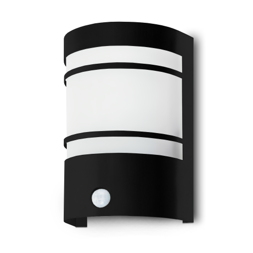 MEGAN S.  lampa elewacyjna z czujnikiem ruchu i zmierzchu IP44 BK