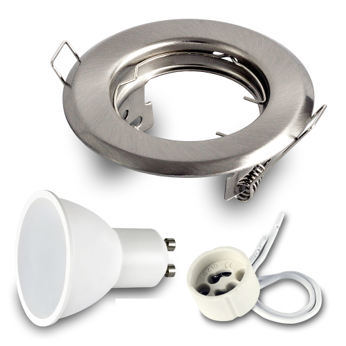  Komplet Oprawa wpuszczana stropowa RIK-15 inox + GU10 7W 3000K