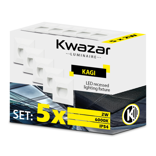 ZESTAW 5x lampa schodowa wpuszczana LED 2W IP54 PREMIUM KAGI biała