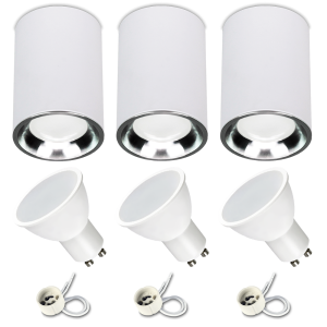 Zestaw 3x Spot sufitowy tuba VAX biały srebrny + żarówka GU10 7W 3000K