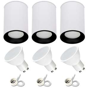 Zestaw 3x Spot sufitowy tuba VAX biały czarny + żarówka GU10 7W 3000K