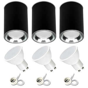Zestaw 3x Spot sufitowy tuba VAX czarny srebrny + żarówka GU10 7W 4000K
