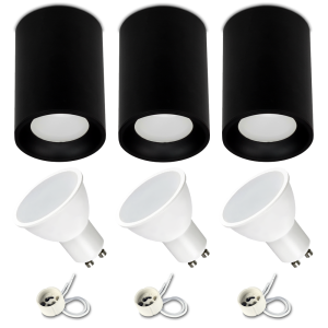 Zestaw 3x Spot sufitowy tuba VAX czarny + żarówka GU10 7W 3000K